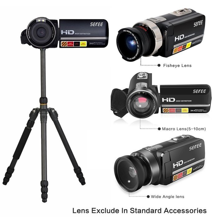 SEREE HDV-301 FHD 1080P Digital Video Camera Camcorder Night Vision Wide Angle Macro Fisheye Shooting 24MP 3 Inch... N22