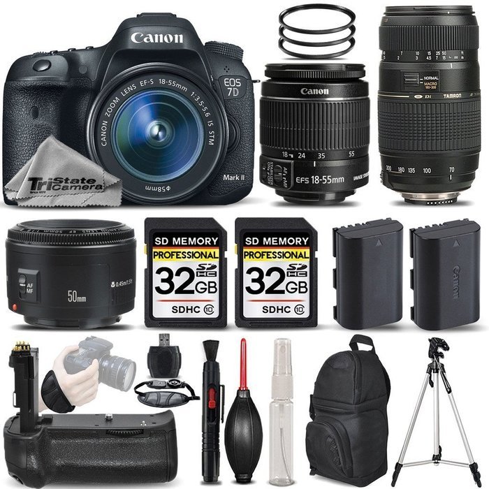 Canon EOS 7D Mark II Digital SLR Camera + Canon EF-S 18-55mm IS STM Lens + Canon 50mm 1.8 II Lens + Tamron 70-...