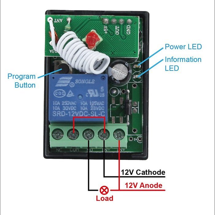 eMylo RF DC 12V 1 Channel One Relay Wireless Remote Control Light Switch Transmitter 433Mhz Remote Control Switch... N7