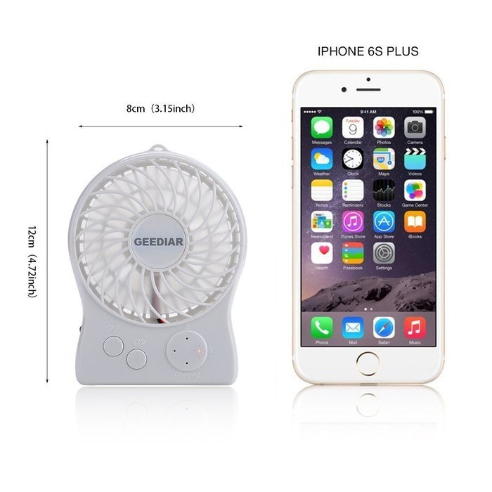 Portable Mini USB Fan GEEDIAR 3 Speed Control Rechargeable Table Desk Fan with LED light White N9