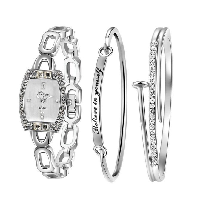 AutumnFall Women's Swarovski Crystal Accented Gold-Tone and Black Bangle Watch with Bracelet Set (609GB) N11