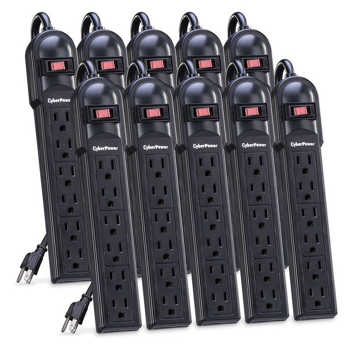 CyberPower CSB6012MP10 Surge Protector 6-Outlets 12-Ft Cord 1200 Joules, 10 Pack N3
