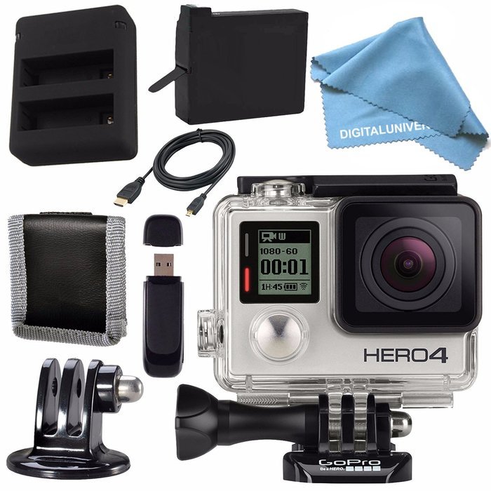 GoPro HERO4 Silver + Rechargeable Battery + Dual Battery Charger + Case for GoPro HERO4 and GoPro Accessories...