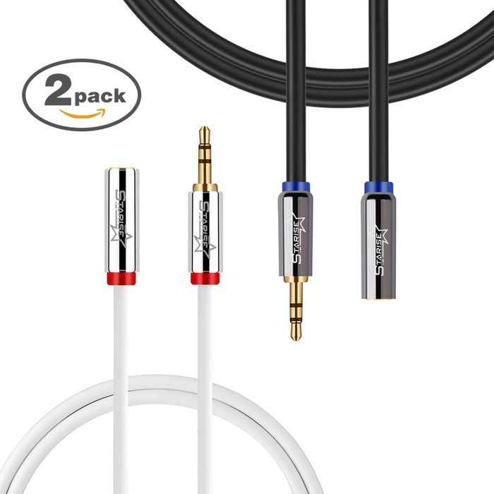 Starise 2 Pack Aux Cable Male to Female 2 Feet- 3.5mm Stereo Audio Extension Cable - Gold Plated Step Down Design... N2