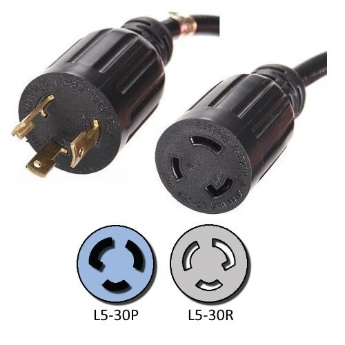 NEMA L5-30 Extension Power Cord - 10 Foot, 30A/125V, 10 AWG, UL Listed - Iron Box Part # IBX-5801-10M
