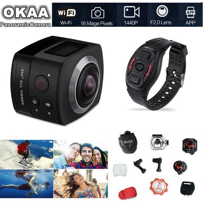 Blueskysea OKAA Sports Action Panoramic Camera WIFI VR 1440P 360 Video Camera with Waterproof Case Accessory Kits... N8