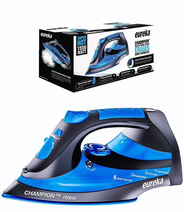 Eureka Champion Super Hot 1500 Watt Iron Powerful Steam Surge Technology, Blue