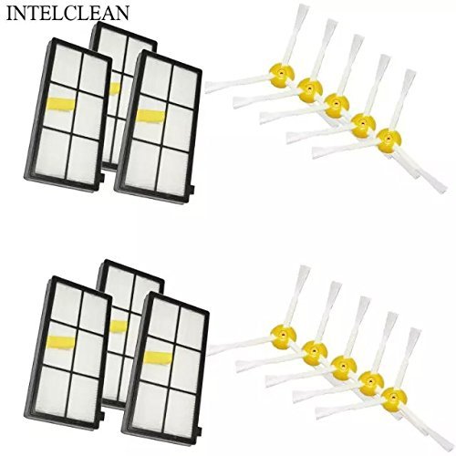 INTELCLEAN Accessories For 3 Armed Side Brush and HEPA Filter Replacementfor iRobot Roomba 800&900 Series 870... N2