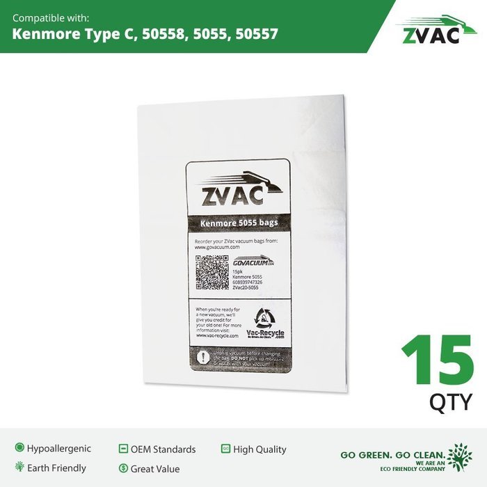 15 Microlined Kenmore Canister Allergen Cloth Vacuum Bag Designed to Fits Kenmore Canister Type C, 5055, 50558...