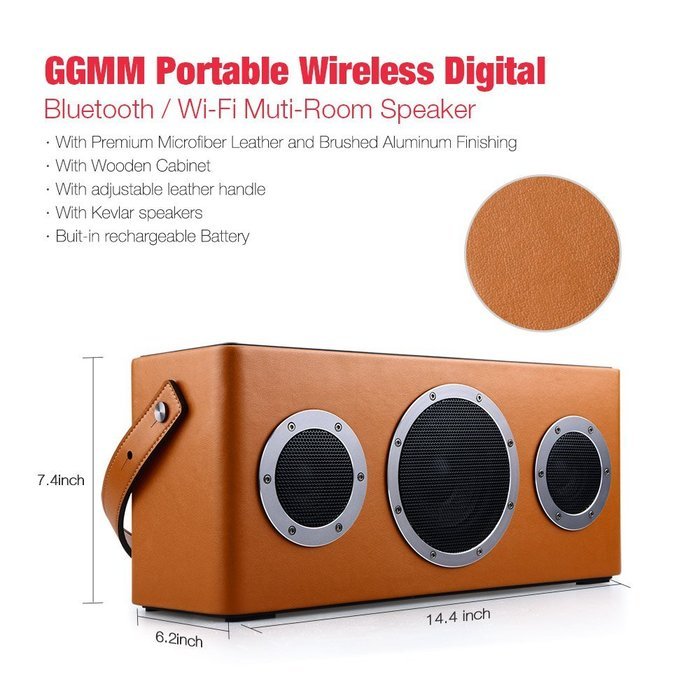 [Apple MFI Certified] GGMM M4 Leather Wireless Wi-Fi/Bluetooth/Multi-Room Play Speaker w/Rechargeable Battery... N14