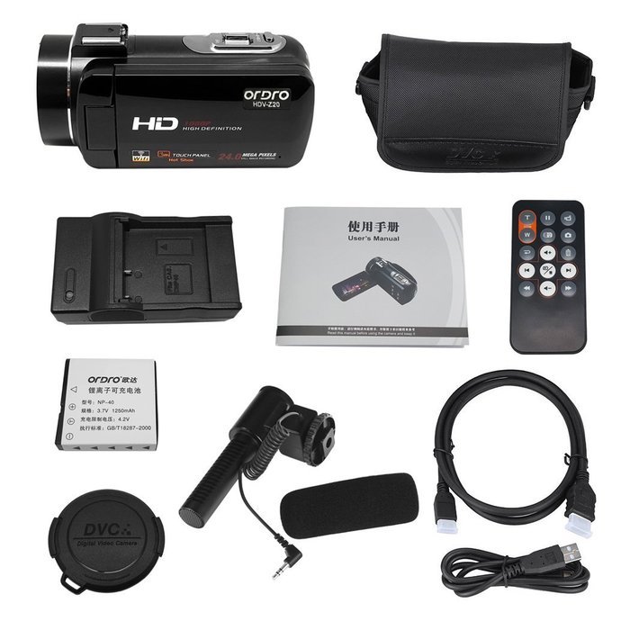 Ordro Wifi Video Camcorder HDV-Z20 Full HD 1080P Handheld Digital Camera DV with External Microphone N5