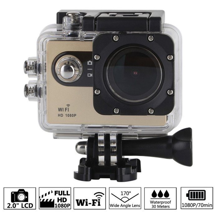 Choice Goods 2.0inch 12MP Wifi 170 Degree Wide Angle FULL HD 1080P Waterproof Sport Action Camera - Gold N4