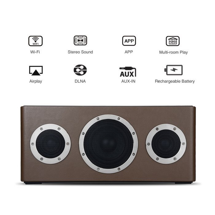 [Apple MFI Certified] GGMM M4 Leather Wireless Wi-Fi/Bluetooth/Multi-Room Play Speaker w/Rechargeable Battery... N16