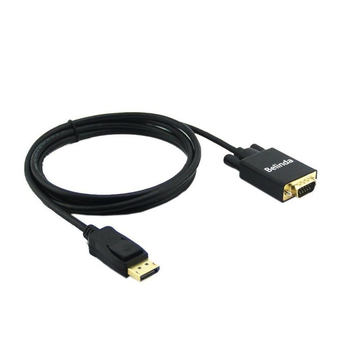 Belinda&reg; Gold Plated DisplayPort to VGA Cable 6 Feet Black MALE to MALE for DisplayPort Enabled Desktops and Laptops... N4