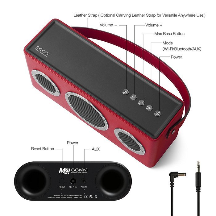 [Apple MFI Certified] GGMM M4 Leather Wireless Wi-Fi/Bluetooth/Multi-Room Play Speaker w/Rechargeable Battery... N18