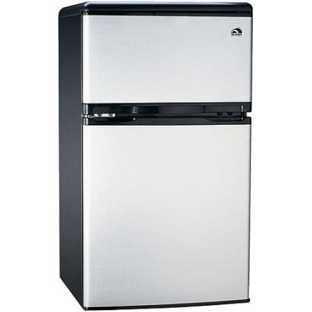 3.2 Cubic Feet, 2-Door Adjustable Thermostat, Refrigerator and Freezer, Stainless Steel, Silver N2