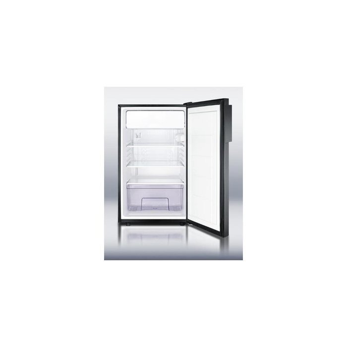 Summit CM421BL7: Commercially listed 20" wide counter height refrigerator-freezer with a lock and black exterior N4