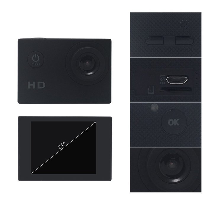 Andoer A7 HD 720P Sport Mini DV Action Camera 2.0" LCD 90&deg; Wide Angle Lens 30M Waterproof N43