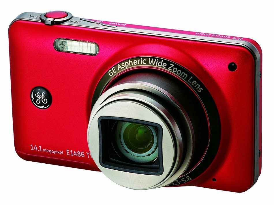 GE E1486TW 14MP Digital Camera with 8X Optical Zoom and 3.0-Inch Touch Panel LCD with Auto Brightness (Red) N3