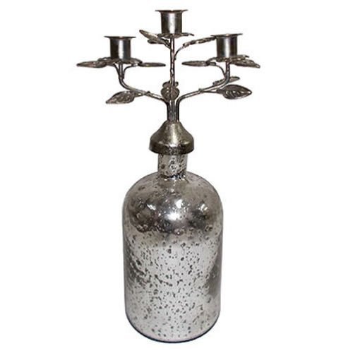 A&B Home FD39619 5 x 16 in. 3-Arm Iron Candelabra with Mercury Glass Base, Mercury