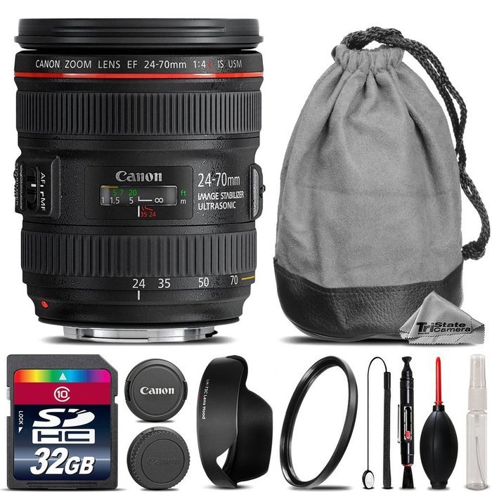 Canon EF 24-70mm f/4L IS USM Lens + 32GB Class 10 High-Speed Memory Card + UV Filter + Lens Cap Holder + Cleaning... N2