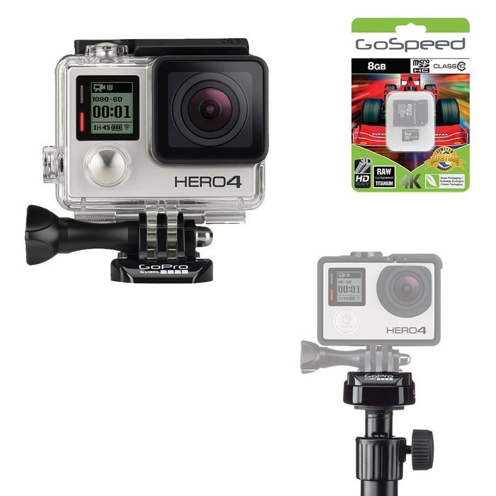 GoPro Hero4 Hero 4 12MP Full HD 4K 30fps 1080p 120fps Built-In Wi-Fi Waterproof Wearable Camera Black Adventure... N92