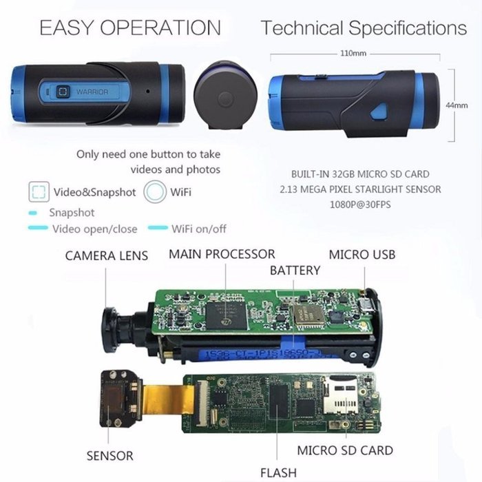Boddenly Warrior Full HD 1080P WiFi Wireless remote controller G-sensor Sports Action Camera (Head Strap included) N3