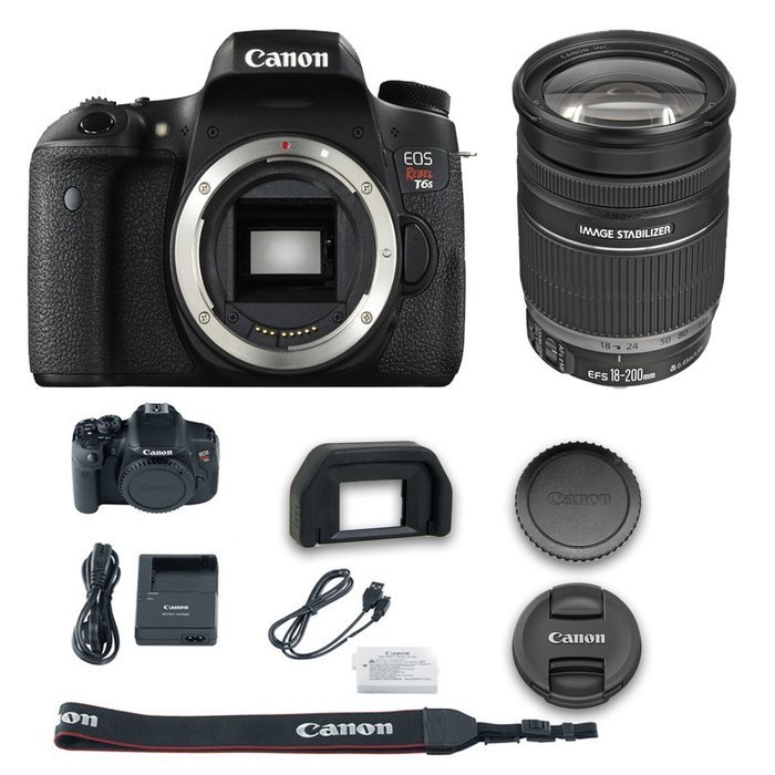 Canon T6s DSLR Camera + Canon EF-S 18-200mm f/3.5-5.6 IS Lens + All Original Accessories Included - International...