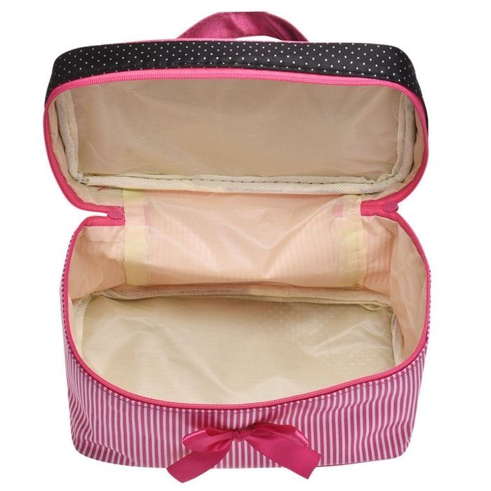 Cosmetic Bag, Bolayu Square Bow Stripe (Hot Pink)
