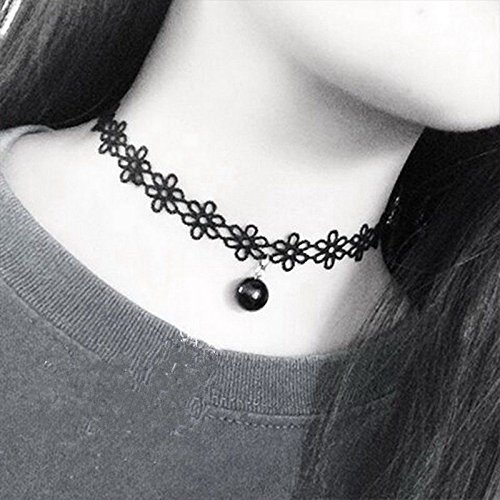 FLOWER Lace Fashion Black Women's Choker Pearl Necklace Gothic Bohemia Jewellery N2