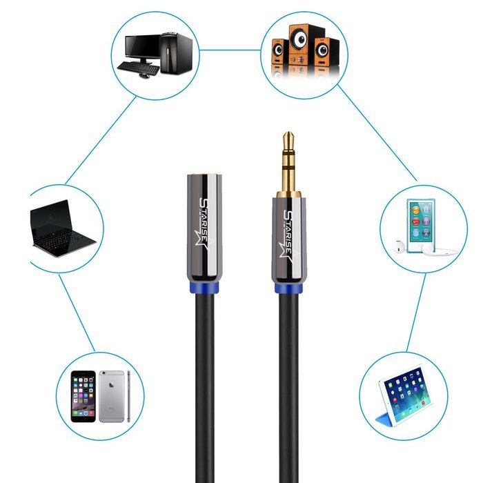 Starise 2 Pack Aux Cable Male to Female 2 Feet- 3.5mm Stereo Audio Extension Cable - Gold Plated Step Down Design... N10