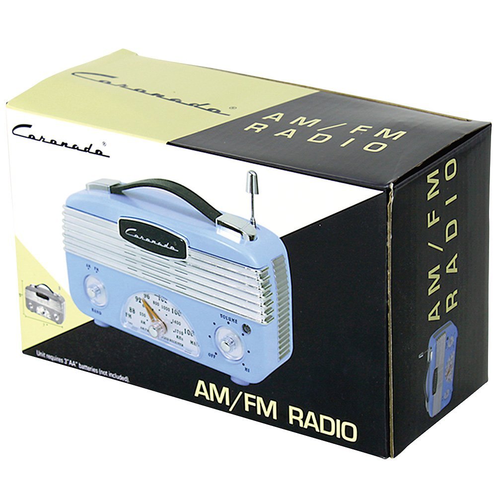 Coronado Vintage Style Retro Blue AM/FM Portable Radio w/ Leatherette ...