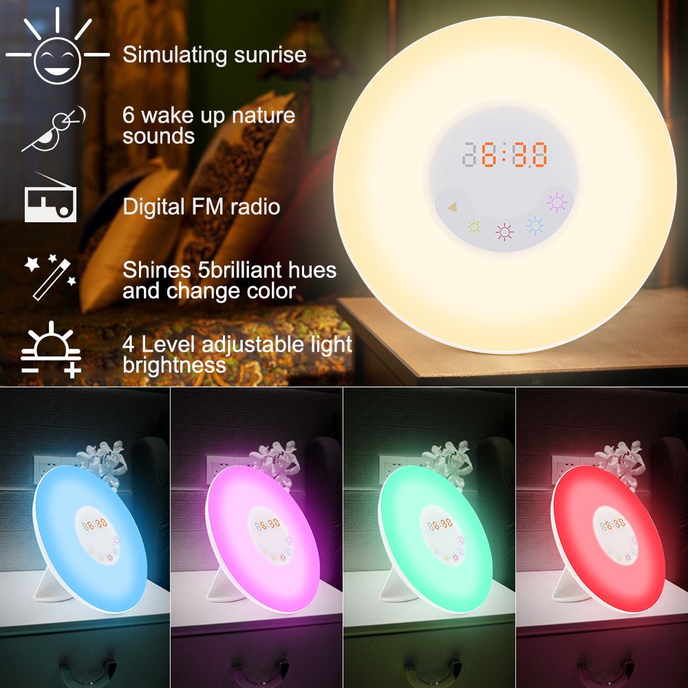 Shengsite Wake Up Light Alarm Clock Radio,Sunrise Simulation Wakes RGB ...