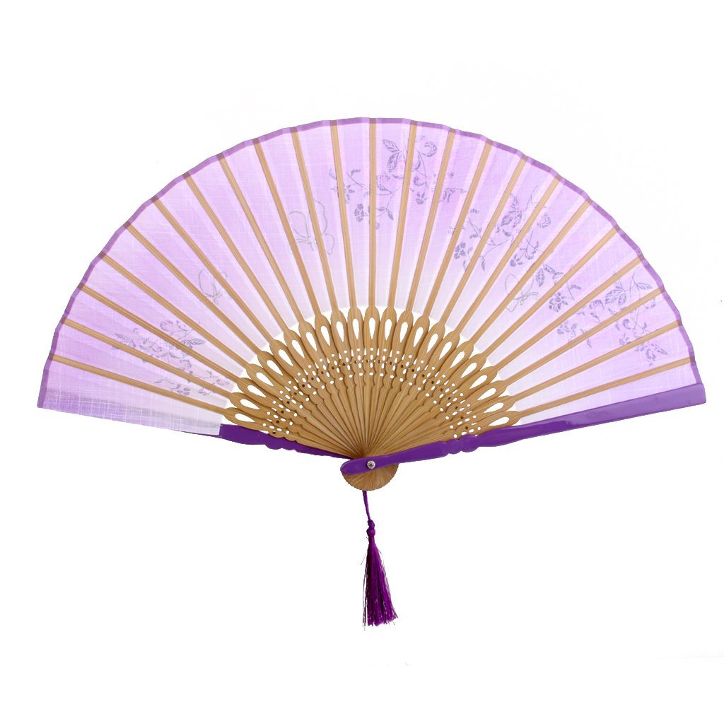 Linen Butterfly Flowers Hand Fan Lacquer Handle Folding Fan Purple N6 ...