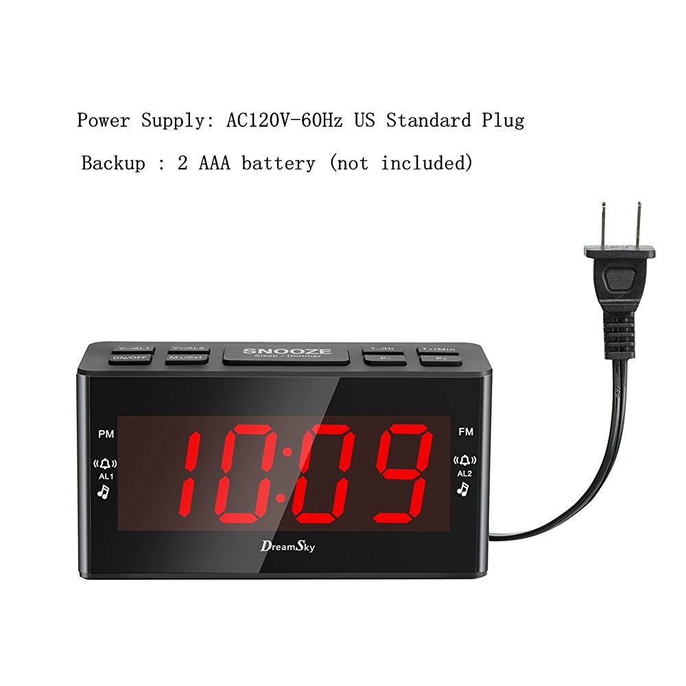 Dreamsky alarm clock radio with fm radio dual alarms and sleep timer