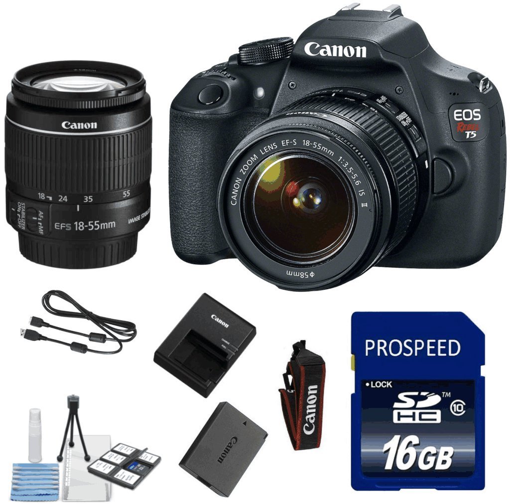 Canon T5 Digital SLR Camera + 1855mm IS lens + 16gb Memory + 6pc