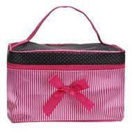 Cosmetic Bag, Bolayu Square Bow Stripe (Hot Pink) N3
