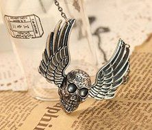 2016 Men Stainless Steel Skull Wing Pendant Chain Silver Black Necklace