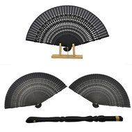 Aircee (TM) 8&lsquo;&rsquo; Delux Decor Ladies Portable Bamboo Silk Lace Japanese Fan (Black 7.7inch) N5