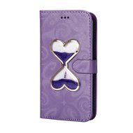Galaxy S6 Edge Wallet Case, PHEZEN Bling Liquid Glitter Love Heart Floating 3D Hourglass Luxury Pu Leather Magnet... N15