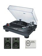Audio-Technica Black USB DJ Turntable with Mackie CR3 Monitors AT-LP120BK-USB