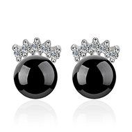 New Womens 925 Sterling Silver Zircon Crystal Pearl Natural Agate Stud Earrings Black