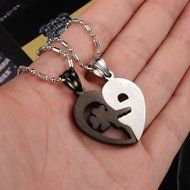 Morenitor[TM]Couple Necklace set Stainless Steel Silver Black Heart Shape Key Matching Set Necklace for Women's... N11