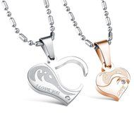Morenitor[TM]Couple Necklace set Stainless Steel Silver Black Heart Shape Key Matching Set Necklace for Women's... N14