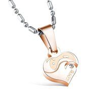 Morenitor[TM]Couple Necklace set Stainless Steel Silver Black Heart Shape Key Matching Set Necklace for Women's... N15