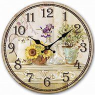 Retro Vintage Style Large Clock Sunflower Vase Flower Pot Home Decorative Wall Clock Wood