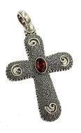 Unique Sterling Silver 925 Twist Dots Crucifix Red Garnet Crystal Jerusalem 1.8" N2