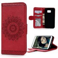 S6 Edge Case,Samsung Galaxy S6 Edge Case - Wallet Embossed Totem Flower Premuim PU Leather Snug Fit Soft TPU Inner... N10