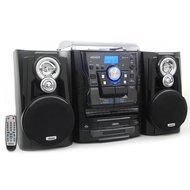 Jensen Bluetooth 3-Speed Stereo Turntable and 3 CD Changer with Dual Cassette Deck and AM/FM Radio &amp; Remote Included