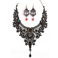 Black Lace Necklace Earrings Set,JoyTong Lace Pendant Choker and Eardrop Red N2